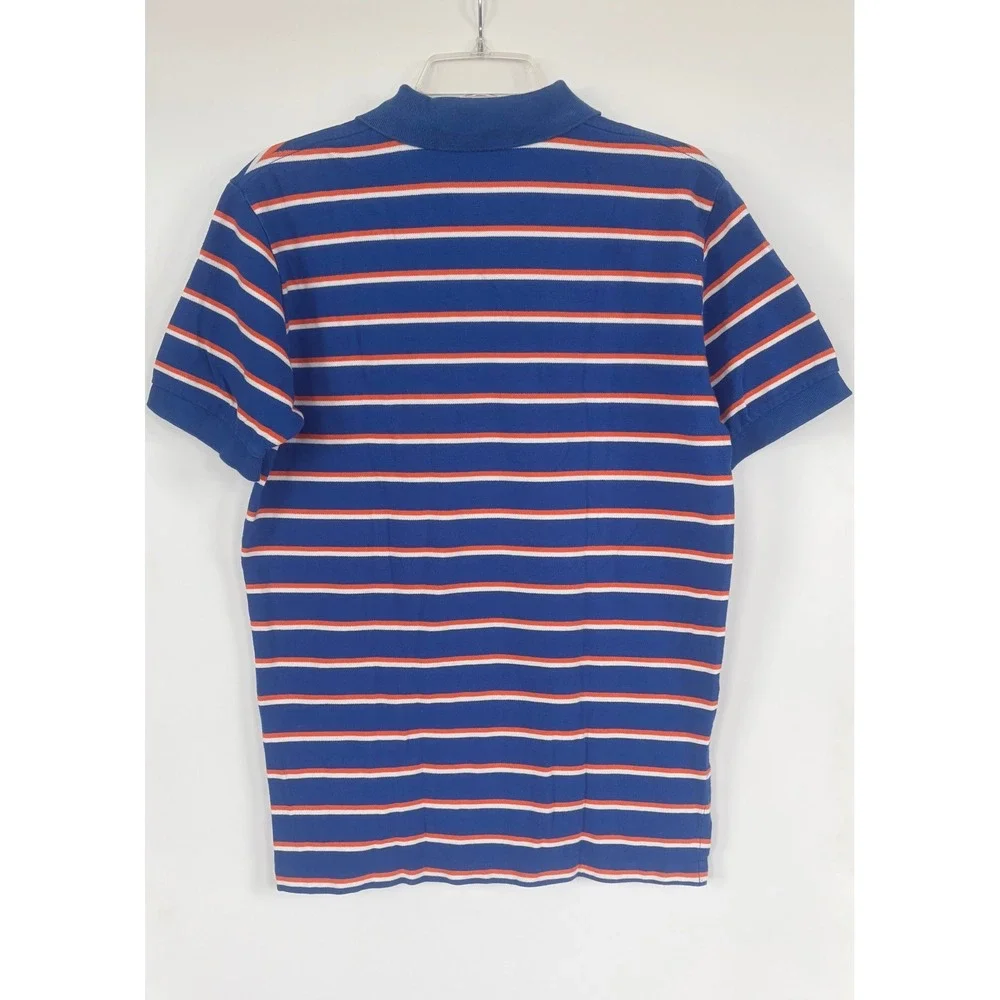 Polo Ralph Lauren Mens Blue Orange‎ Striped Cotton Pique Polo Golf Shirt